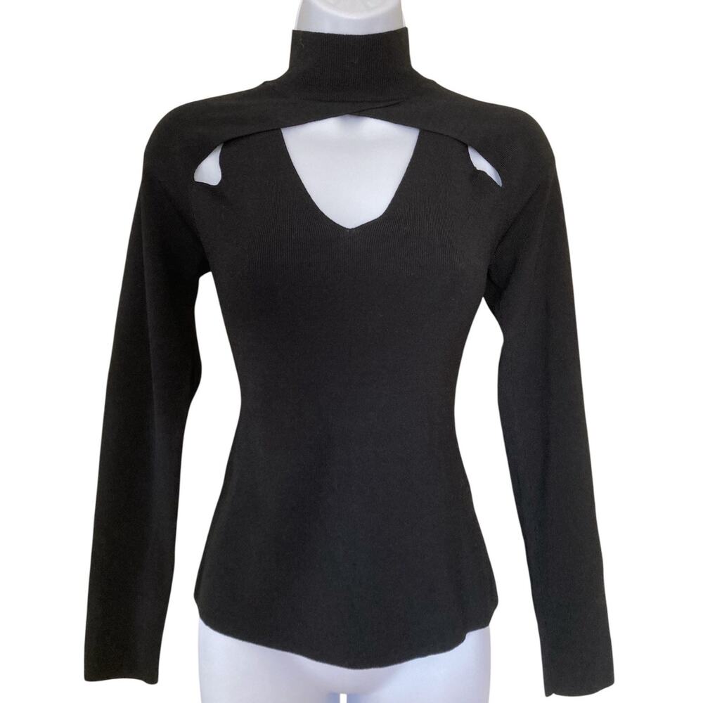 Vintage 90s Y2k Cache Goth Fairy Minimalist Mock Neck Cut Out Top M